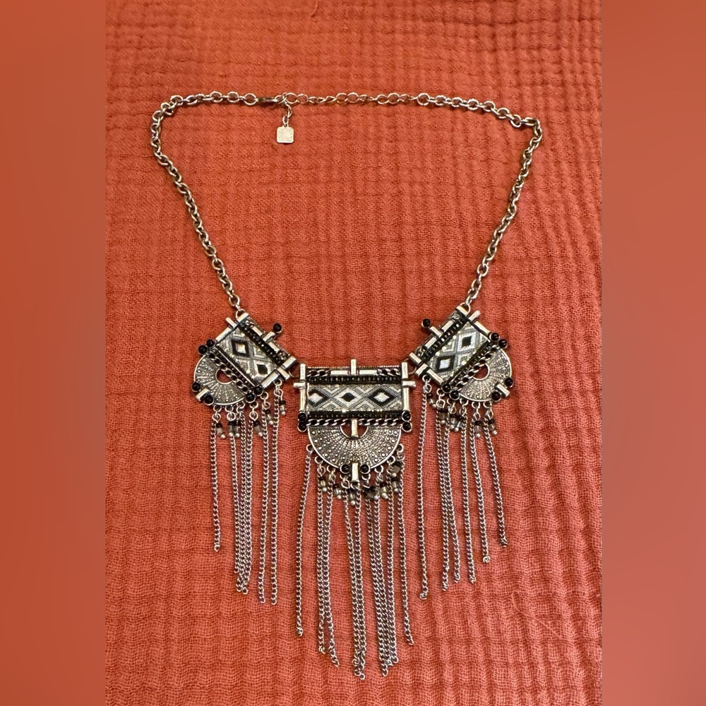 Park Lane Silver and Black Fringe Necklace